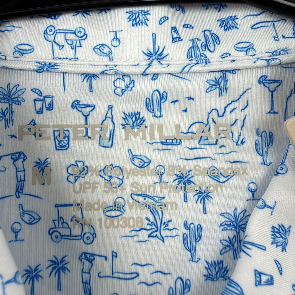 Peter Millar Polo Womens Medium White Blue Golf Championship Cacti Shirt NWT - Picture 5 of 12